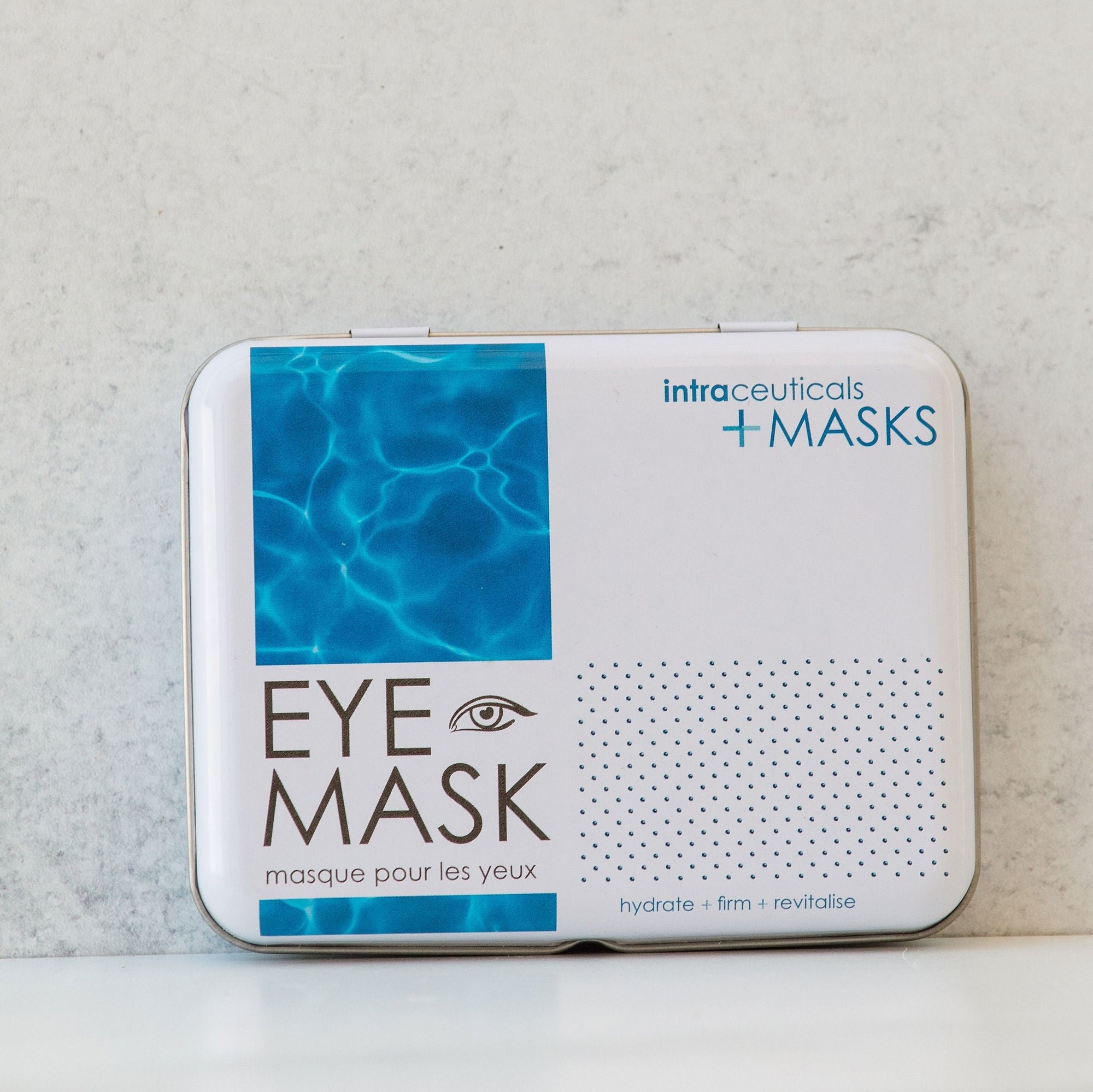 white pack of eye masks from intraceuticals against a neutral background