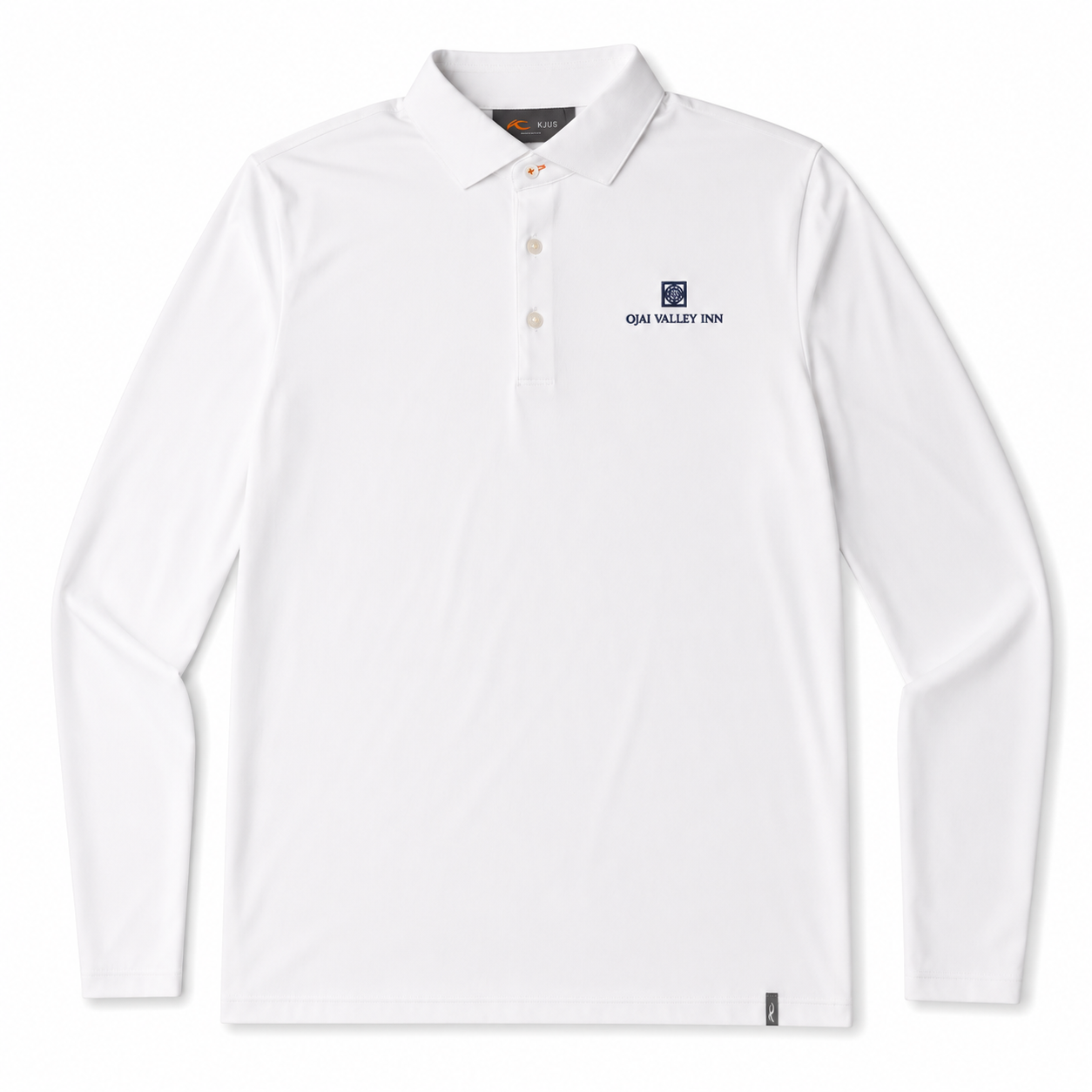 A white long-sleeve polo shirt with a small navy blue and white 'Gua Ballot Inn' logo on the left chest, displayed on a clean white background.