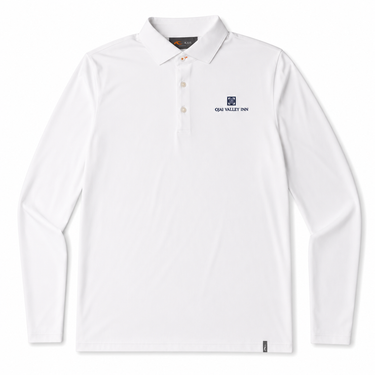 A white long-sleeve polo shirt with a small navy blue and white 'Gua Ballot Inn' logo on the left chest, displayed on a clean white background.
