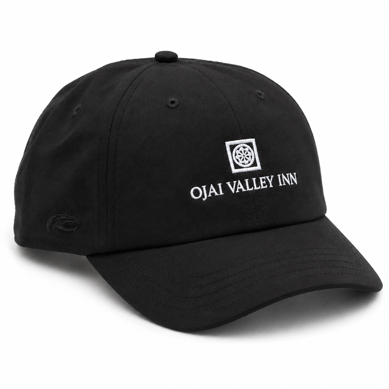 A black baseball cap with white embroidered text reading 'OJAI VALLEY INN' and a small square logo on the front, shown on a clean white background.