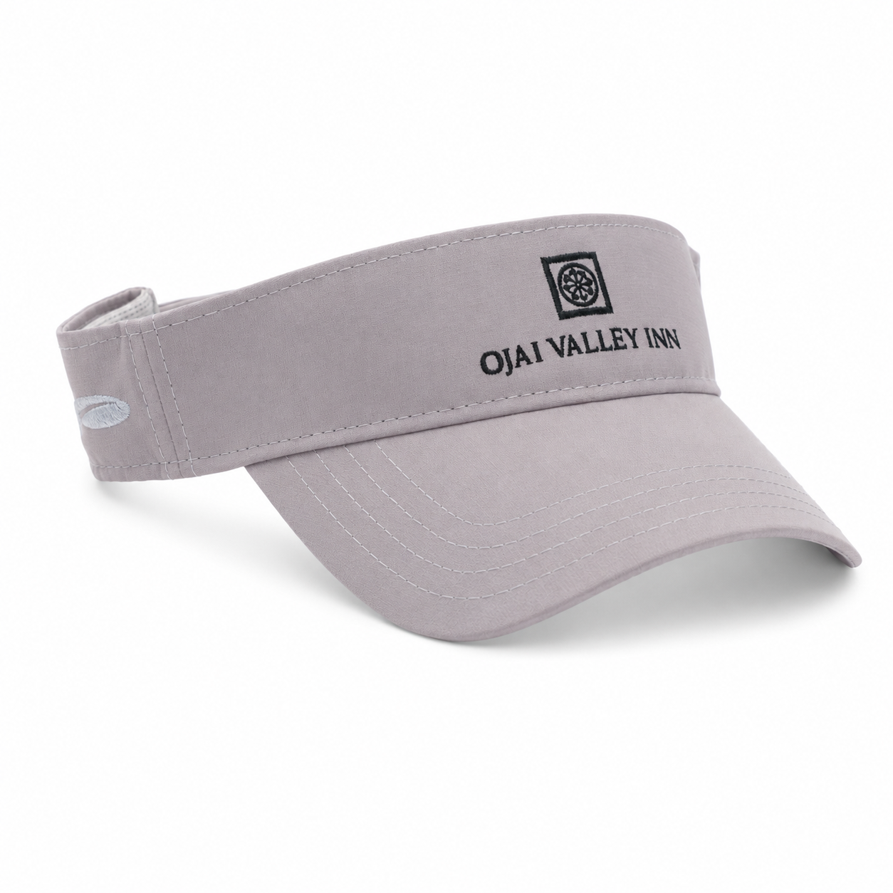 A light gray visor hat with black embroidered text reading 'OJAI VALLEY INN' and a small square logo on the front band, shown on a clean white background.
