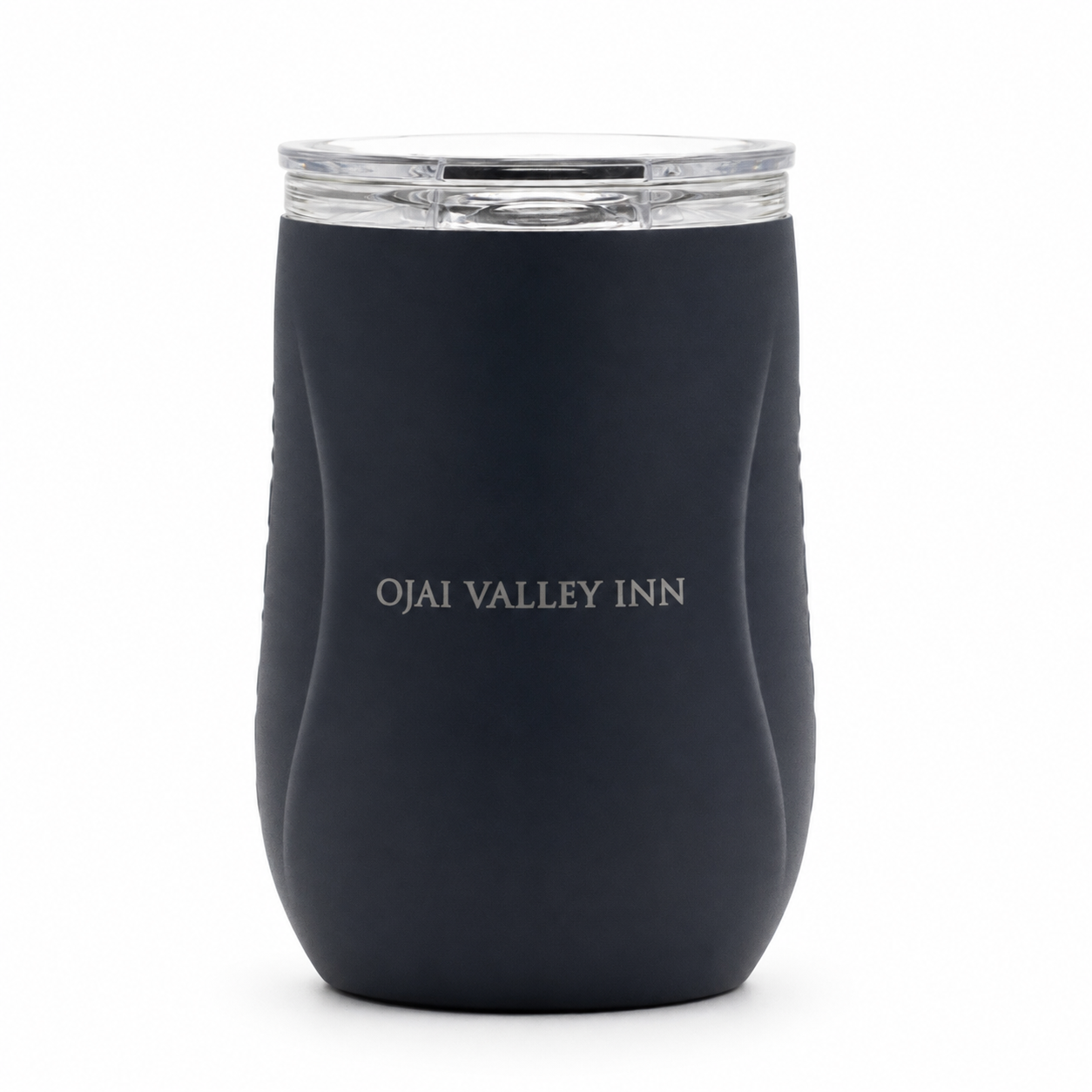 navy blue to go tumbler with 'ojai valley inn' lettering