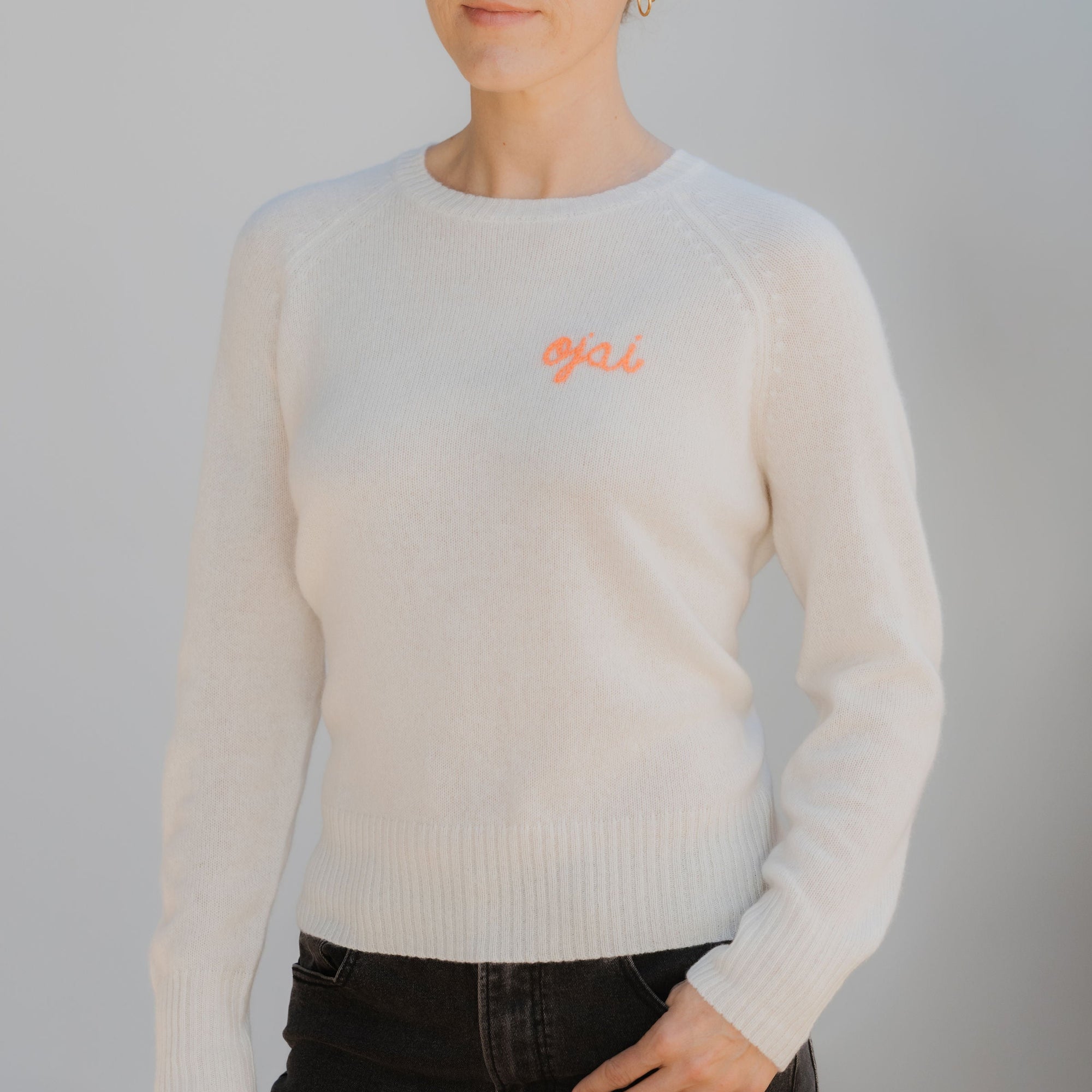 Ojai Cashmere Sweater - Peach Cursive